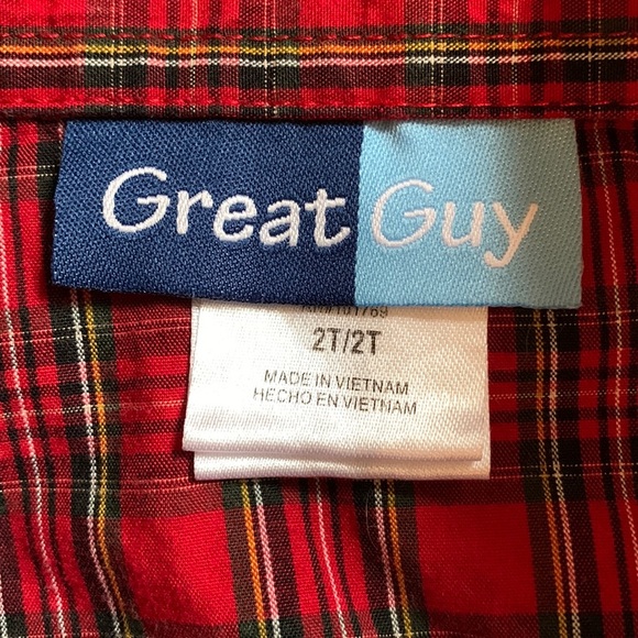 Great Guy Red Plaid Striped Christmas Holiday Button Down Shirt Boy’s Size 2T - Picture 3 of 7